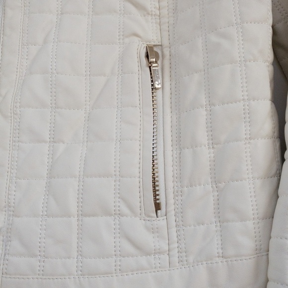 𝅺Forever 21 White Vegan Faux Leather Moto Jacket Coat Checker Print Size L NWOT - Picture 6 of 14